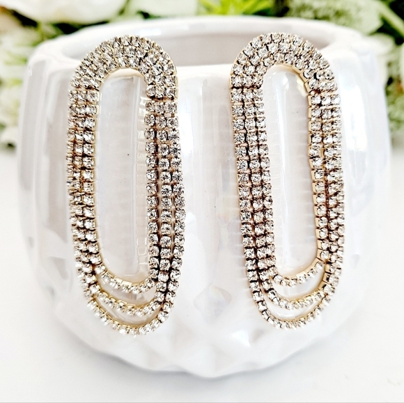 Gold Statement Earrings Chandelier rhinestone Formal long dangle sparkly 💖2/$30 - Picture 1 of 11